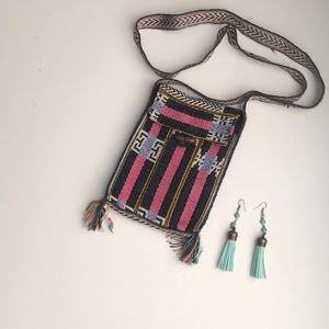 Tassel earrings w/ tribal crossbody